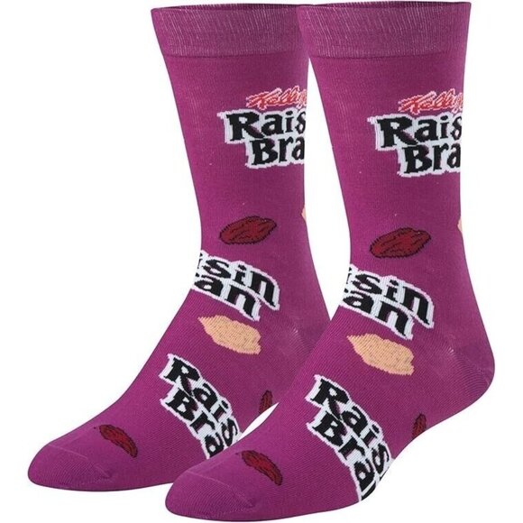 Kellogg's Cereal Raisin Bran Crew Socks Men's (6-12 Shoe Size) Magenta Colored - Picture 1 of 1